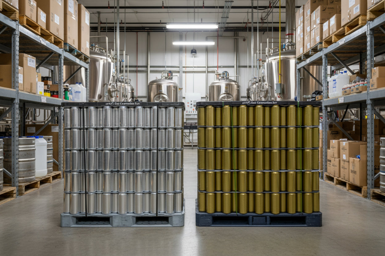 Half Pallets of Gold and Silver 32oz crowlers