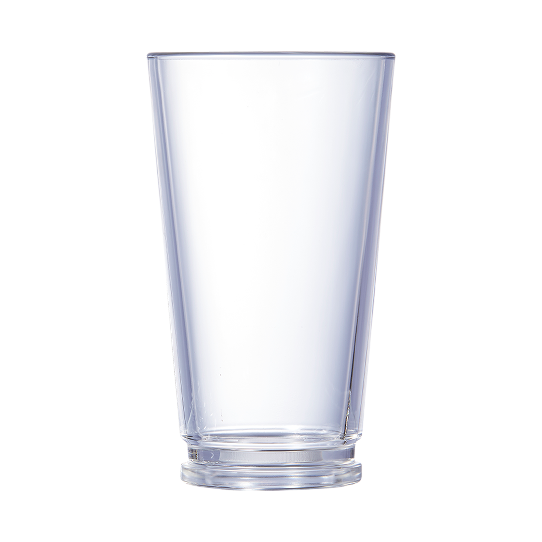 Clear 16oz reusable glass.