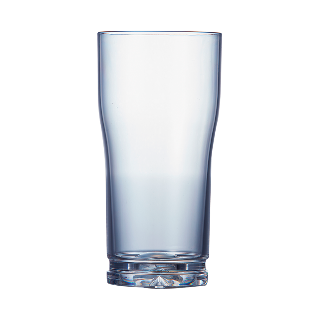 A tall slender 16oz plastic glass