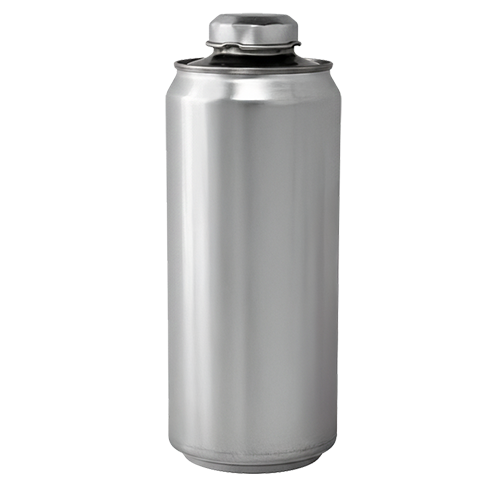 32oz Silver metal crowler with silver resealable lid and capy on a white background